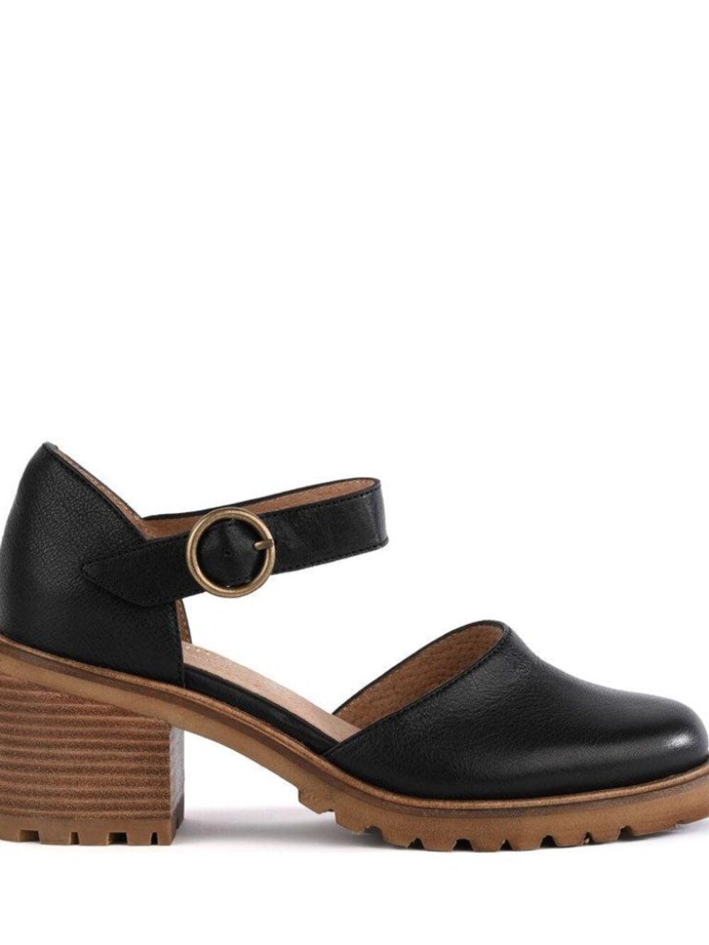 Seychelles Lock & Key Black Leather Mary Jane Lug Sole Heels Size 7.5